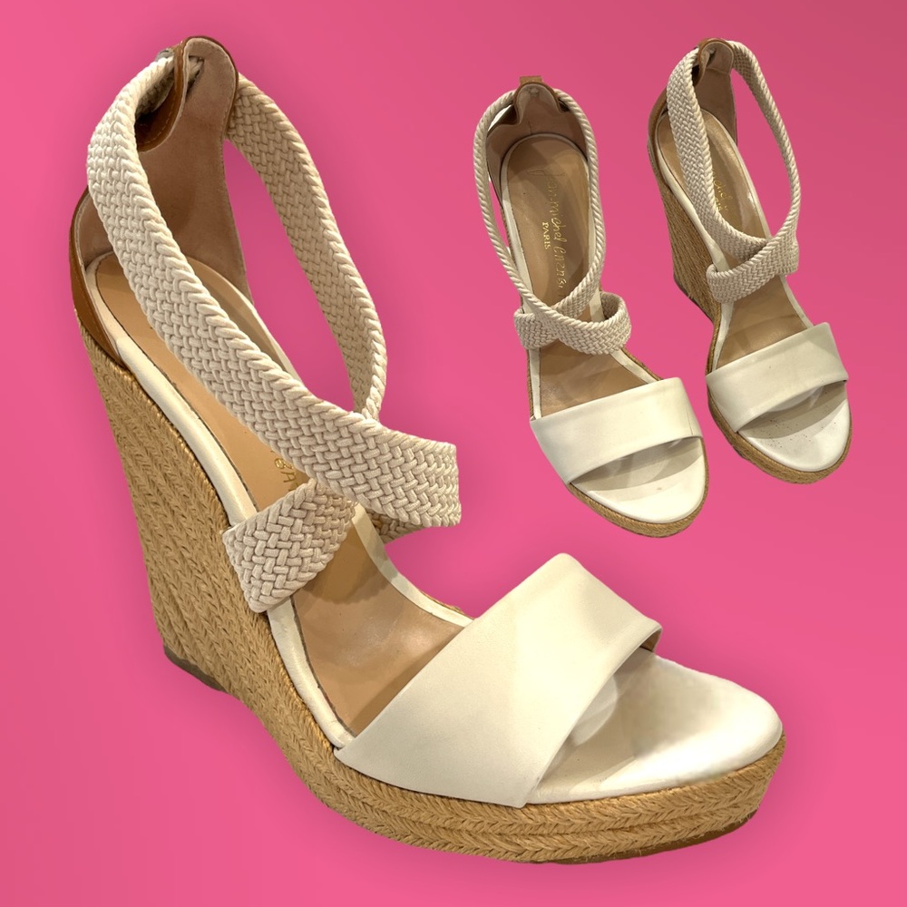 Braided Ankle-Strap Wedge Sandals in Cream - Women